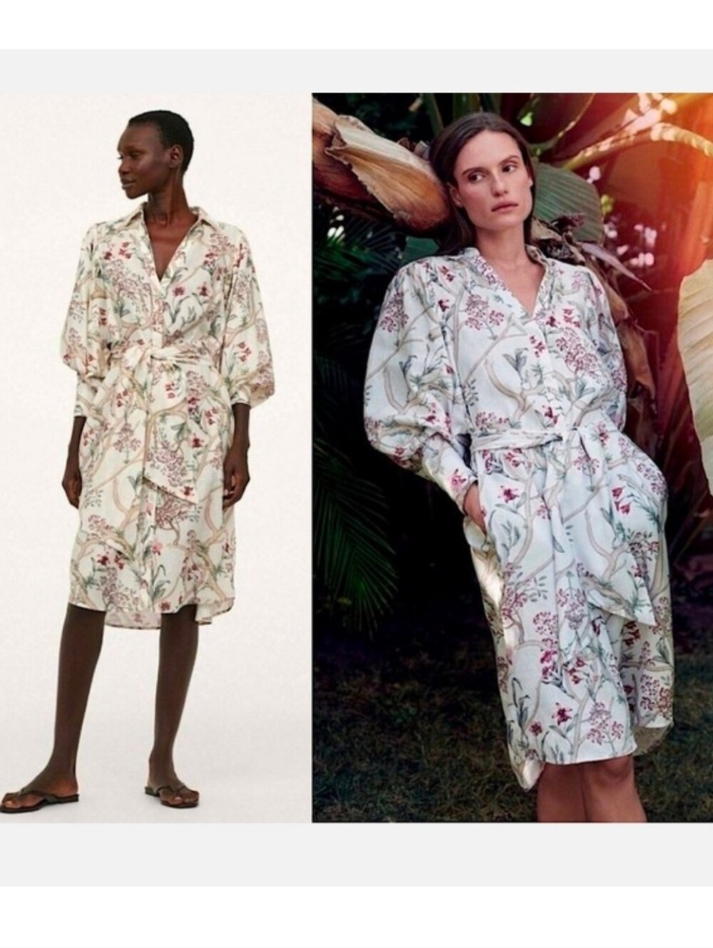 Johanna Ortiz x H&M 100% Linen Orchid Floral Midi Shirt Duster Dress Belted - M